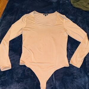 Express Women's Beige Long Sleeve Bodysuit
